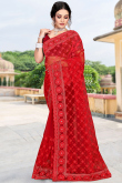 Red Fancy Net Saree for Party 