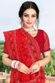 Red Fancy Net Saree for Party 