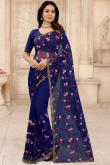 Embroidered Net Royal Blue Saree