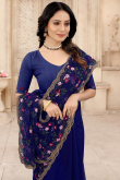 Embroidered Net Royal Blue Saree