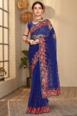 Saree in Net Royal Blue with Resham Embroidery for Party 