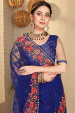 Saree in Net Royal Blue with Resham Embroidery for Party 
