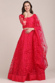 Lehenga for Sangeet in Net Ruby Red with Thread embroidery