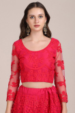 Lehenga for Sangeet in Net Ruby Red with Thread embroidery