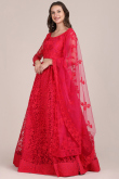 Lehenga for Sangeet in Net Ruby Red with Thread embroidery