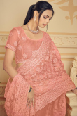 Embroidered Net Salmon Peach Saree