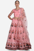 Net Salmon Pink Party Wear Lehenga with Stone embroidery