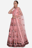 Net Salmon Pink Party Wear Lehenga with Stone embroidery