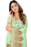 Embroidered Net Seafoam Green Party Wear Saree
