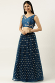 Teal Blue Party Wear Zari Embroidered Lehenga in Net
