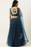 Teal Blue Party Wear Zari Embroidered Lehenga in Net