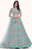  Embroidered Net Turquoise Blue Lehenga