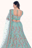  Embroidered Net Turquoise Blue Lehenga