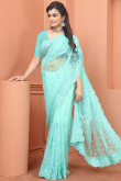 Embroidered Net Turquoise Green Saree