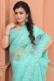 Embroidered Net Turquoise Green Saree
