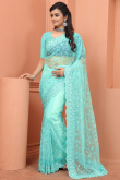 Embroidered Net Turquoise Green Saree