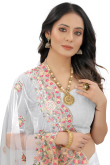 Party Wear Zari Embroidered Saree in Net White