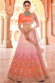 Embroidered Orange Velvet A-Line Lehenga