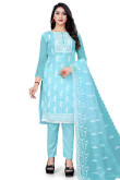 Embroidered Organza Light Blue Trouser Suit