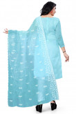 Embroidered Organza Light Blue Trouser Suit