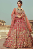 Embroidered Organza Light Red Bridal Wear Lehenga