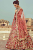 Embroidered Organza Light Red Bridal Wear Lehenga