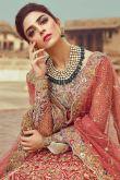 Embroidered Organza Light Red Bridal Wear Lehenga