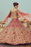 Embroidered Organza Light Red Bridal Wear Lehenga