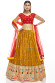 A Line Lehenga in Organza Mustard Yellow for Sangeet