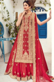 Embroidered Organza Red Lehenga Choli