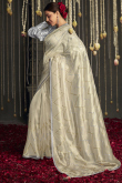 Embroidered Organza Silk Light Beige Saree