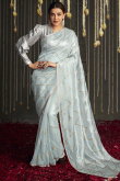 Embroidered Organza Silk Powder Blue Saree