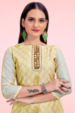 Embroidered Pale Yellow Chanderi Silk Straight Cut Churidar Suit