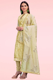 Embroidered Pale Yellow Chanderi Silk Straight Cut Churidar Suit