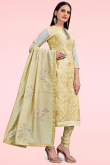 Embroidered Pale Yellow Chanderi Silk Straight Cut Churidar Suit