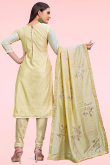 Embroidered Pale Yellow Chanderi Silk Straight Cut Churidar Suit