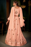 Embroidered Peach Georgette A-Line Lehenga
