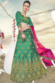 Embroidered Persian Green Silk A Line Lehenga