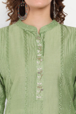 Embroidered Pistachio Green Chanderi Silk Festival Wear Ready Made Kurti