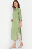 Embroidered Pistachio Green Chanderi Silk Festival Wear Ready Made Kurti