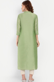 Embroidered Pistachio Green Chanderi Silk Festival Wear Ready Made Kurti