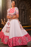 Embroidered Poly Cotton White A-line Lehenga