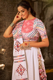 Embroidered Poly Cotton White A-line Lehenga