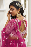 Embroidered Rani Pink Net A-Line Lehenga