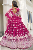 Embroidered Rani Pink Net A-Line Lehenga