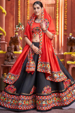 Embroidered Raw Silk Black Lehenga