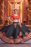 Embroidered Raw Silk Black Lehenga