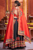 Embroidered Raw Silk Black Lehenga
