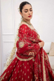 Embroidered Raw Silk Red Long Choli Lehenga