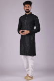 Embroidered Rayon Black Men Kurta Pajama